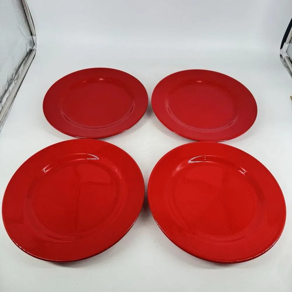 Pier 1 Red Earthenware Dinner Plates 10 1/2” Set of 4 Made in Spain